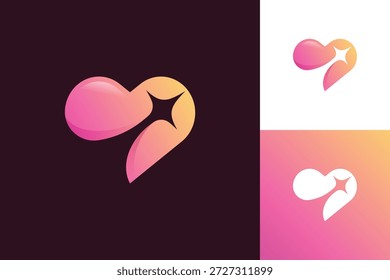 Diseño Abstractas del icono del logotipo de la chispa del corazón. Símbolo moderno del concepto de la estrella del amor del gradiente para la belleza, el bienestar, el App de citas, el estilo de vida y el logotipo de la identidad de marca
