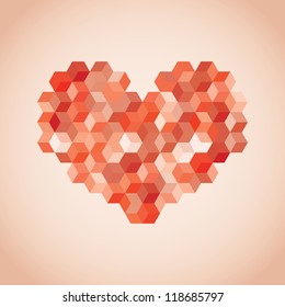 Abstract heart symbol created from cubes - illustration
