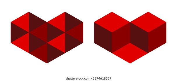 Abstract heart symbol. Geometric heart flat style. Vector illustration isolated on white background.