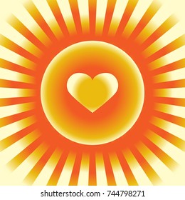 Abstract heart symbol in the light and rays, vector illustration