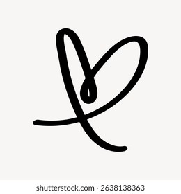 Abstract heart symbol with a loop, black line art on a white background. Simple heart design, minimalist heart illustration, artistic heart sketch. Doodle shape vector.