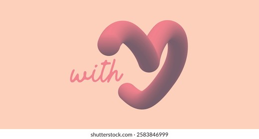 Abstract Heart Symbol on Minimalist Pink Background with Word 'With'. A stylized abstract pink heart alongside typography on a soft pastel background, evoking simplicity, love, and artistic creativity