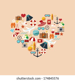 abstract heart symbol from summer colorful flat icons isolated on the pastel background vector for design