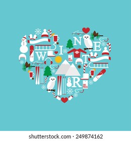 abstract heart symbol from winter colorful flat icons isolated on the blue background vector for design