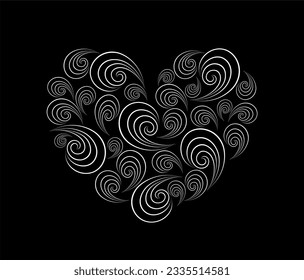 Abstract heart template vector illustration. Black and white design element for greeting card, web, cover, print. Valentines day holiday background. 