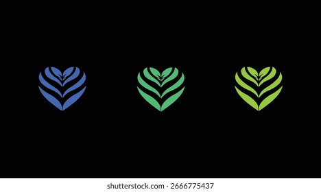  Corazón Abstractas, corazón de tres colores con diseño de hoja en azul verde y amarillo