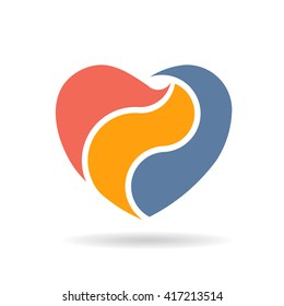Abstract Heart in three parts Logo design. Vector illustration