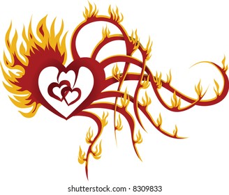 abstract heart and tongues of flame, vector