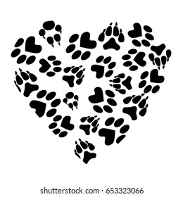 Abstract heart from traces of pets on white background
