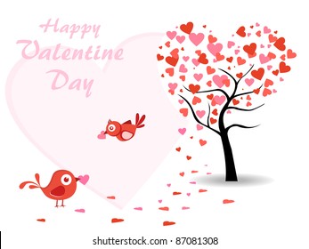 abstract heart tree background with cute birds showing love