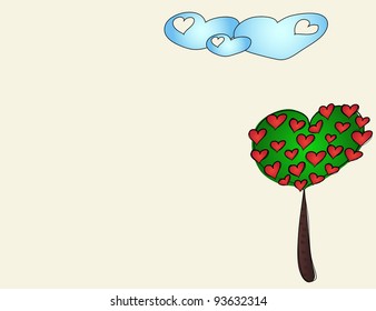 abstract heart tree and clouds background vector illustration