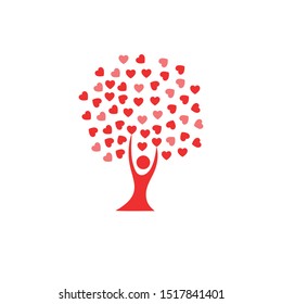 Abstract heart tree with red color. Vector illustration