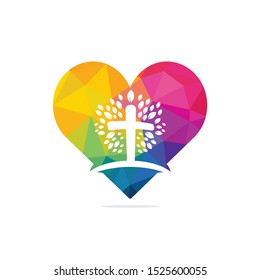 Abstract heart and tree religious cross symbol icon vector design.