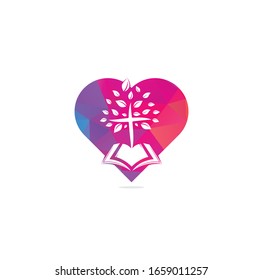 Abstract heart and tree religious cross symbol icon vector design.	