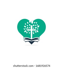 Abstract heart and tree religious cross symbol icon vector design.