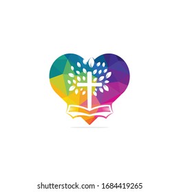 Abstract heart and tree religious cross symbol icon vector design.