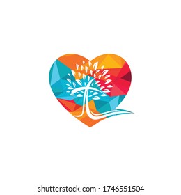 Abstract heart and tree religious cross symbol icon vector design.	