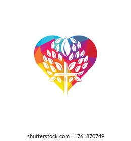 Abstract heart and tree religious cross symbol icon vector design.