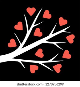 Abstract heart tree. Valentine tree with hearts. isolated on Black backgrounds