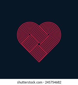 Abstract heart, twisted lines, line design, vector