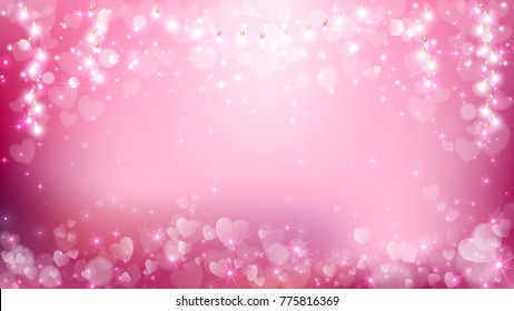 Abstract heart valentines background contains heart flare and light string such as soft pink,white and pastel style,empty area on middle.