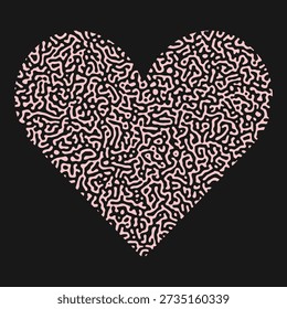 Abstract heart vector illustration. Intricate maze pattern forming a romantic symbol on dark background. Modern artistic love graphic for posters and branding.