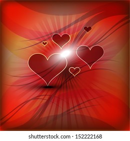 Abstract  heart  vector illustration with shiny red  background.
