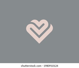Abstract heart vector symbol. Valentines day ribbon logotype. Universal line medical health logo icon design.