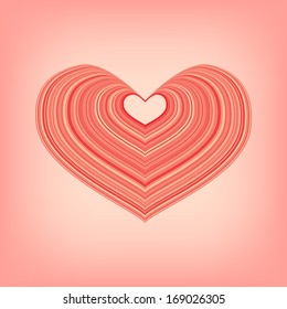 Abstract heart for your design. Vector illustration. Vintage heart. Romantic card with heart. Love, heart, romance. Red heart. Striped heart. Wedding day card template.