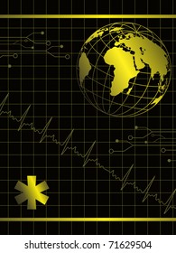 abstract heartbeat background  with globe, medical symbol