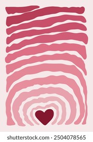 Abstract heartbeat love shape poster. Hand drawn heart infantile style. Organic doodle shapes matisse style, naive art, contemporary backgrounds. Heart vector illustration