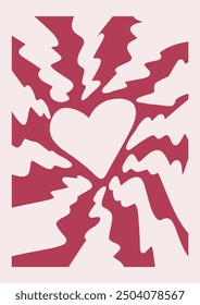 Abstract heartbeat love shape poster. Hand drawn heartn infantile style. Organic doodle shapes matisse style, naive art, contemporary backgrounds. Heart vector illustration
