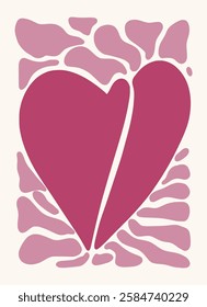 Abstract heartbeat love shape poster. Hand drawn heartn infantile style. Organic doodle shapes matisse style, naive art, contemporary backgrounds. Heart vector illustration