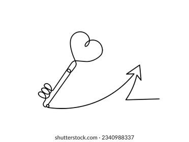 Abstract heart-key with comment as continuous line drawing on white background. Vector