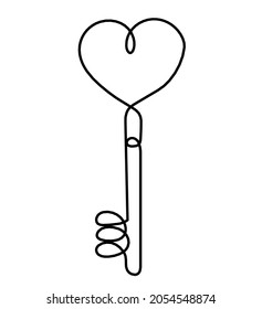 Abstract heart-key as continuous line drawing on white background. Vector