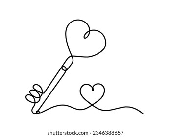 Resumen de la clave cardiaca con el corazón como dibujo continuo de la línea sobre el fondo blanco. Vector