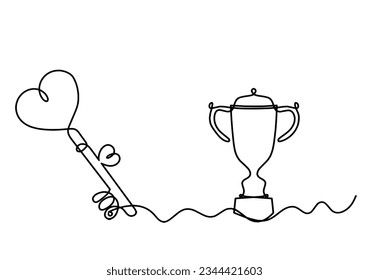 Resumen de la clave cardiaca con trofeo como dibujo continuo de línea sobre fondo blanco. Vector