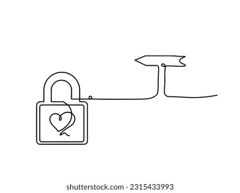 Abstract heart  lock and direction as continuous line drawing white background  Vector