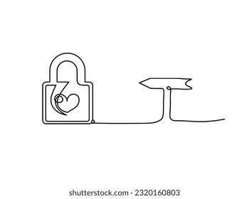 Abstract heart  lock and direction as continuous line drawing white background  Vector