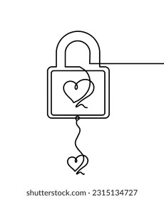 Abstract heart-lock with heart as continuous line drawing on white background