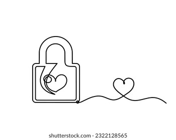Abstract heart-lock with heart as continuous line drawing on white background