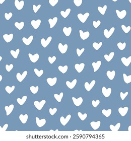 Abstract hearts background for Valentine's Day products. Hand-drawn simple heart-shaped elements are oriented downwards. Companion texture for fabric prints of children's, women's clothing, textiles.
