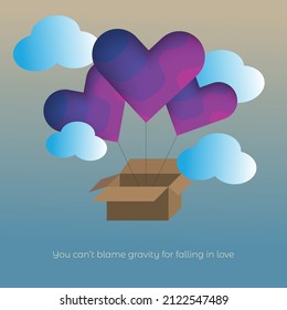 abstract hearts balloon with parcel box in the two tone sky, bector illstration 