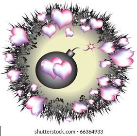 Abstract with hearts and bomb