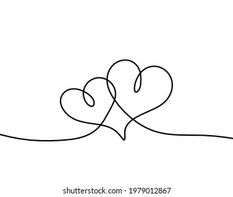 Abstract hearts as continuous line drawing on white as background. Vector