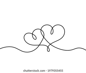 Abstract hearts as continuous line drawing on white as background. Vector
