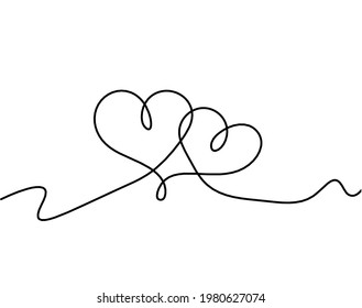 Abstract hearts as continuous line drawing on white as background. Vector