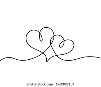 Abstract hearts as continuous line drawing on white as background. Vector
