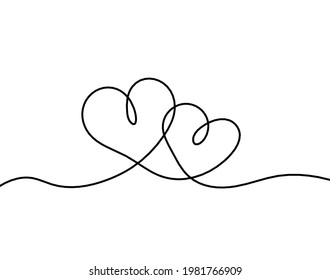Abstract hearts as continuous line drawing on white as background. Vector
