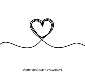 Abstract hearts as continuous line drawing on white as background. Vector